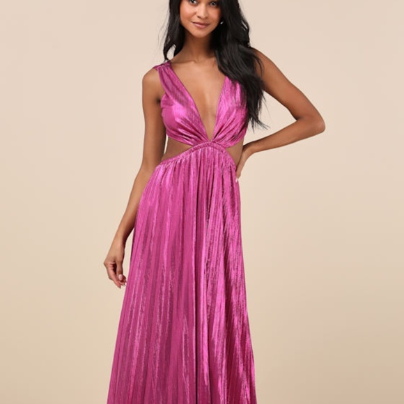 Lulus Shining Luxury Magenta Metallic Lurex Cutout Maxi Dress Pink - Size XS - Picture 1 of 1